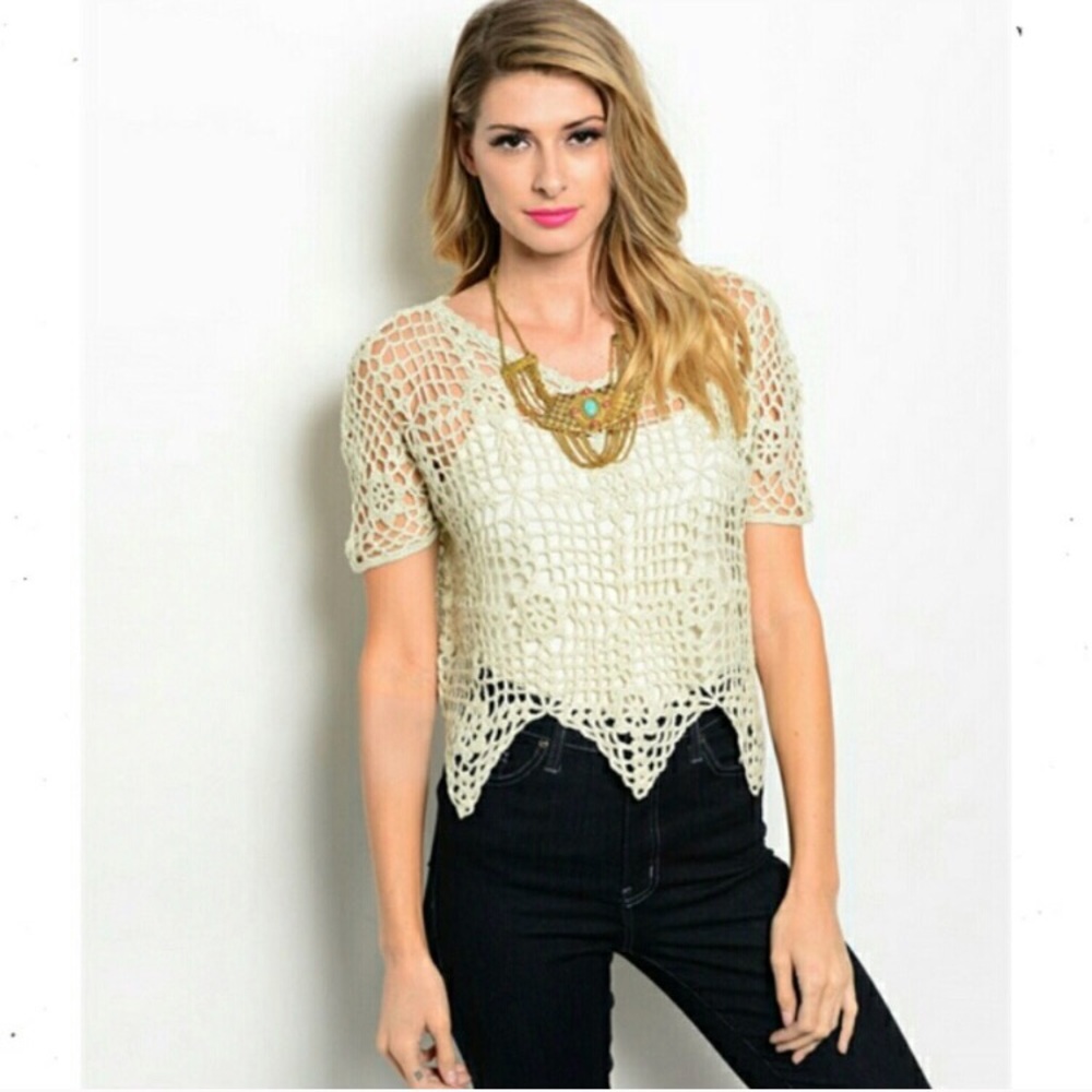 Beige Boho Crochet Crop Top